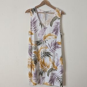 Orvis Sleeveless Dress, Tropical Leaf Print, Rayon Linen Blend, Pockets
